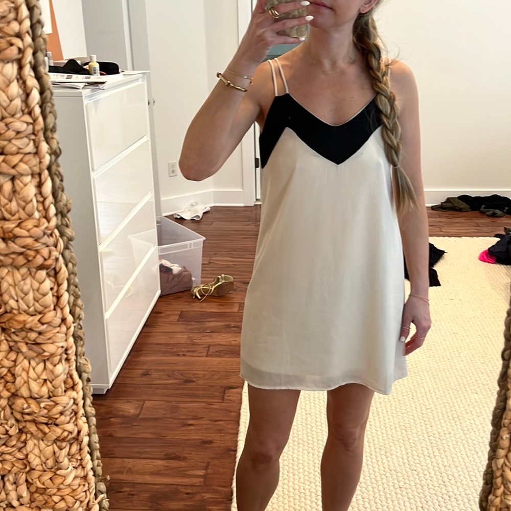 Sage black and white shift dress